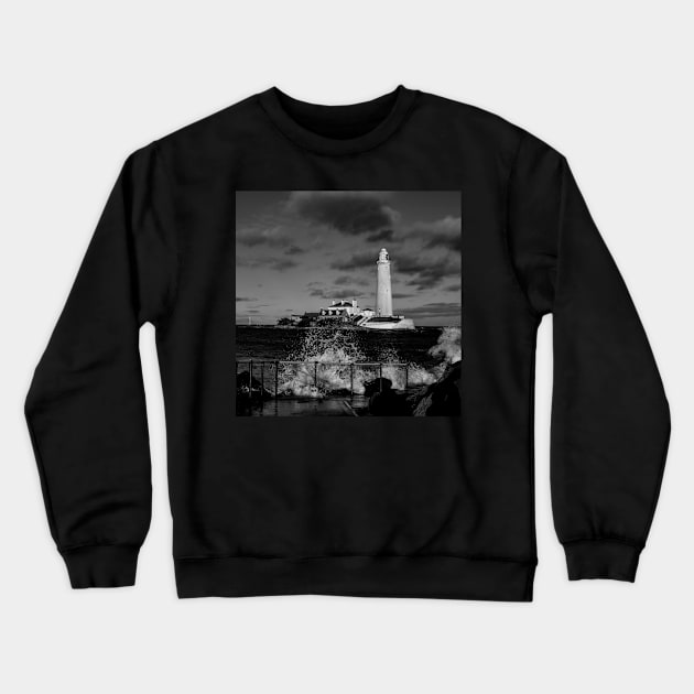 Saint Mary's Lighthouse In Monochrome Crewneck Sweatshirt by axp7884
